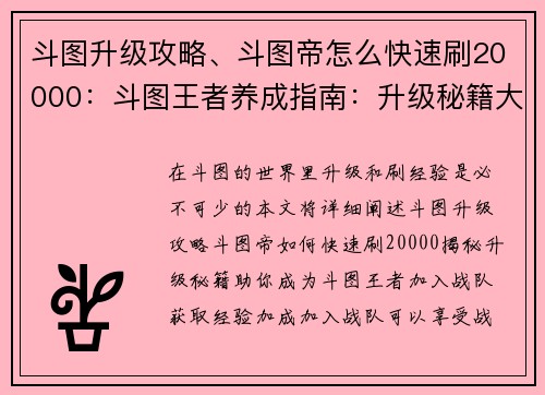 斗图升级攻略、斗图帝怎么快速刷20000：斗图王者养成指南：升级秘籍大揭秘