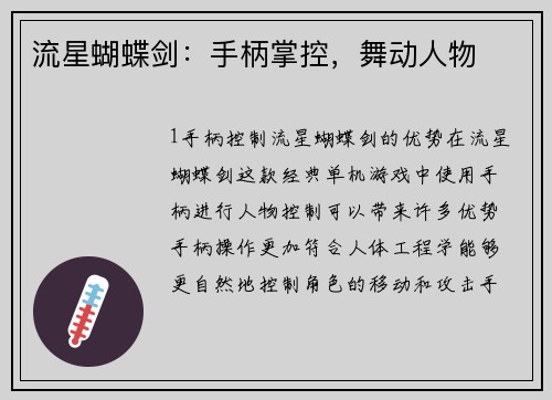 流星蝴蝶剑：手柄掌控，舞动人物