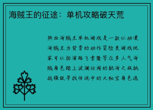 海贼王的征途：单机攻略破天荒